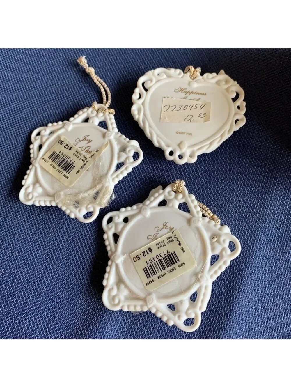 PRECIOUS MOMENTS 3-D vintage angel ornaments set/3
